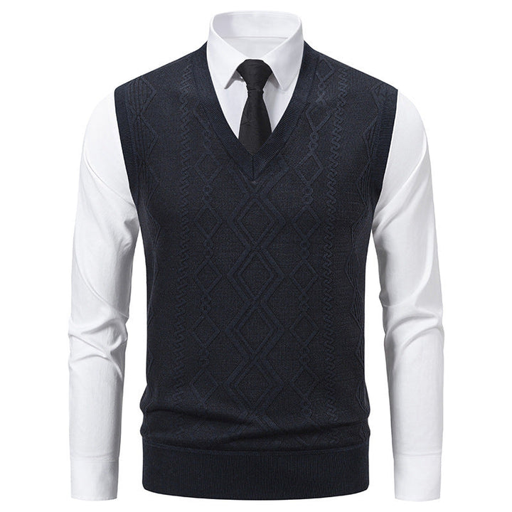 Pull tricoté homme, col V, aspect texturé