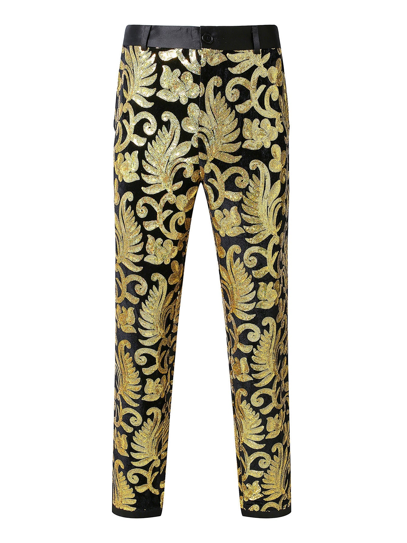 Pantalon de mariage pour hommes à effet pailleté et motif floral