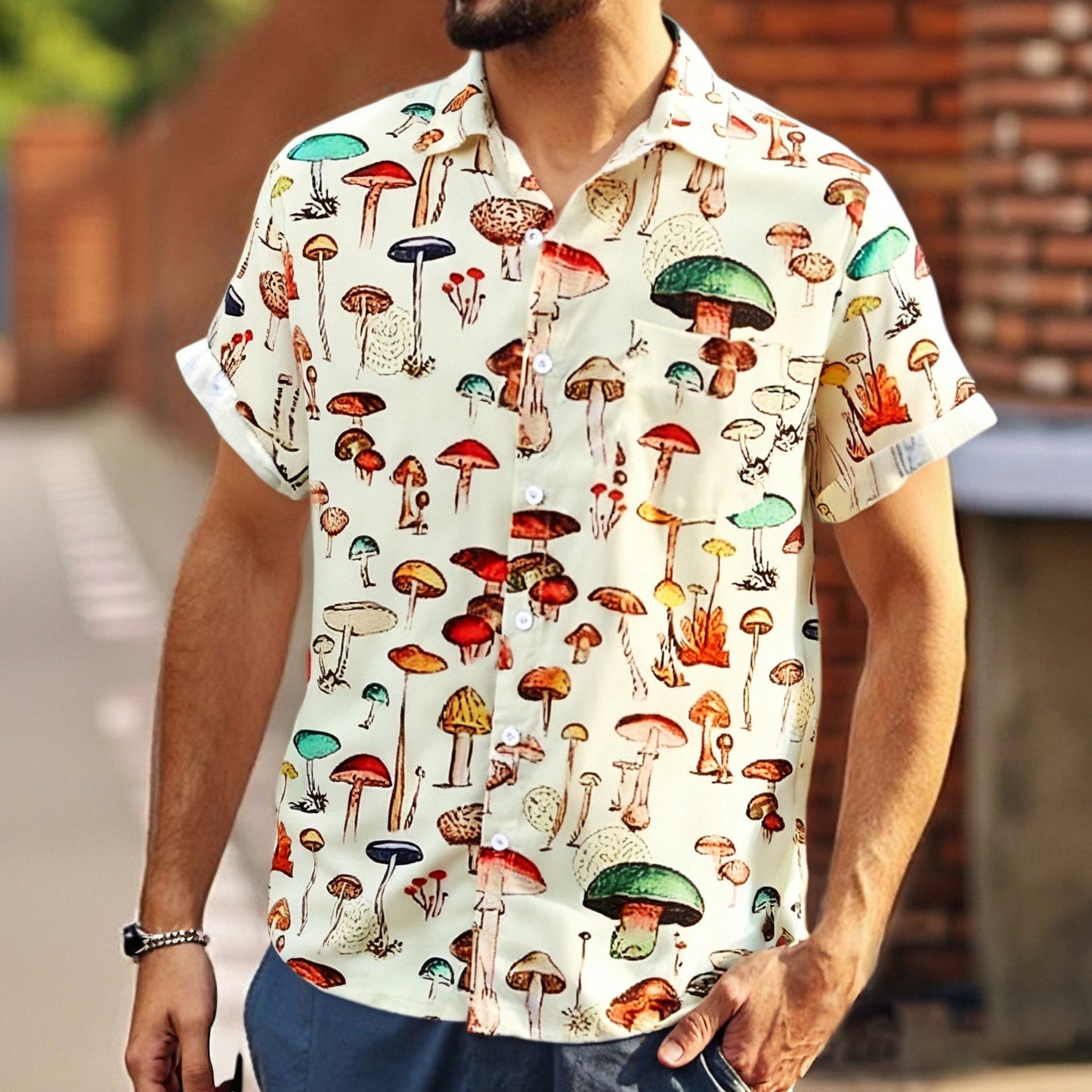 T-shirt homme été motif champignons respirant