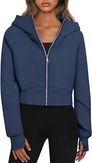Sweat à capuche court zippé sportif pour femmes