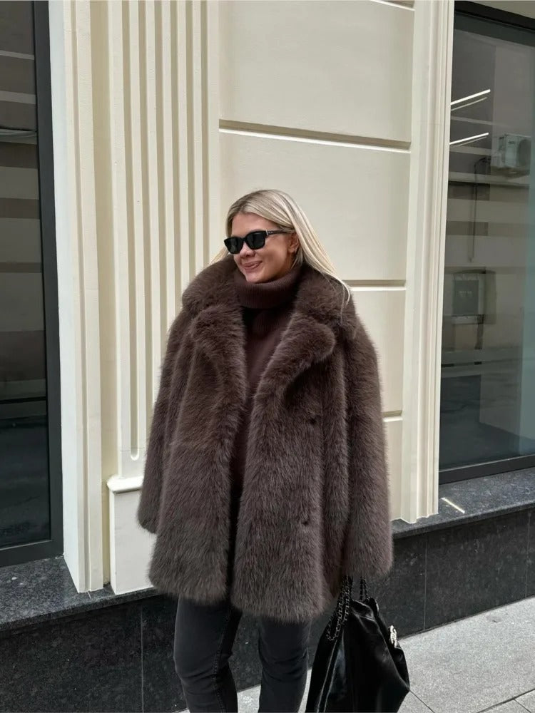 Veste en fausse fourrure pour femme Manches volumineuses modernes