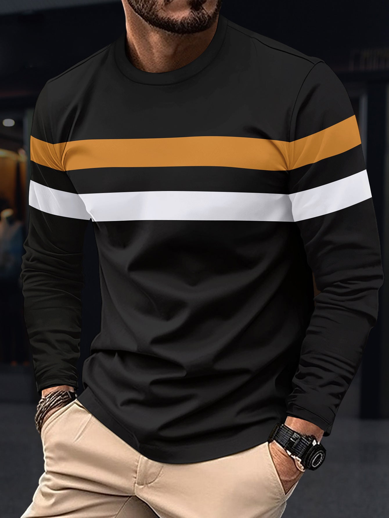 T-shirt à manches longues homme sportif rayé mode