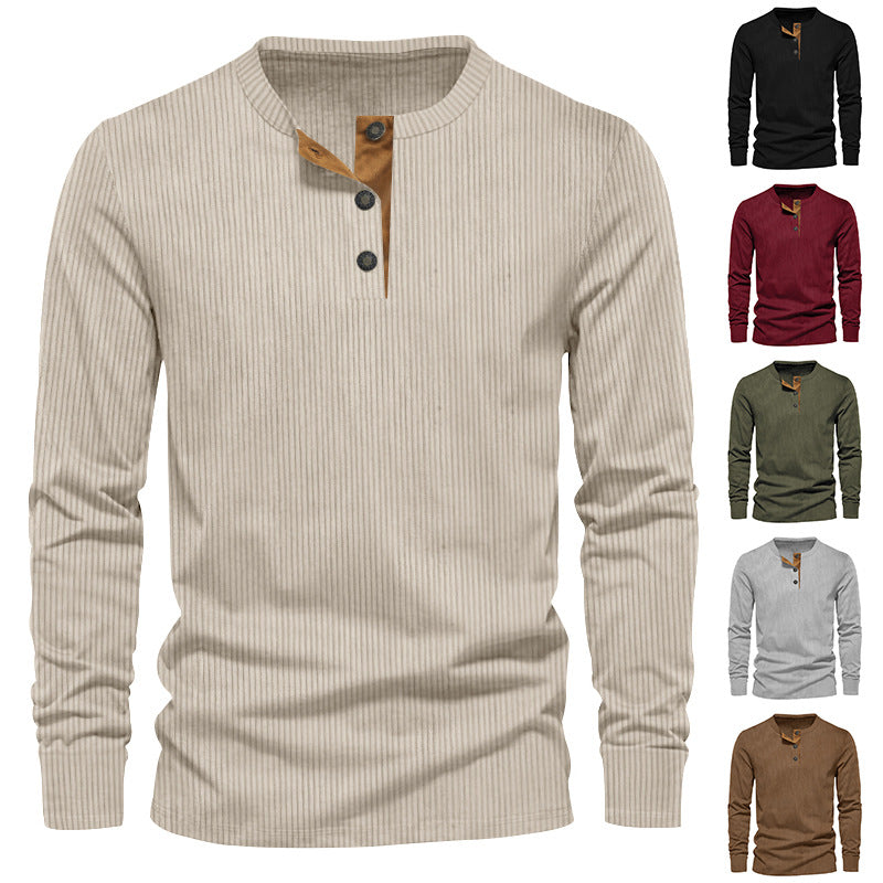 Herren Langarm-Shirt Struktur-Oberfläche Dekor-Knöpfe - IdealeKleiden