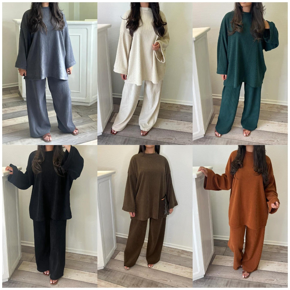 Damen Lounge-Set Weich Rippstrick Komfort - IdealeKleiden