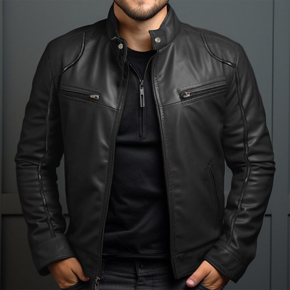 Lederjacke Herren Stylish Bikerjacke - IdealeKleiden