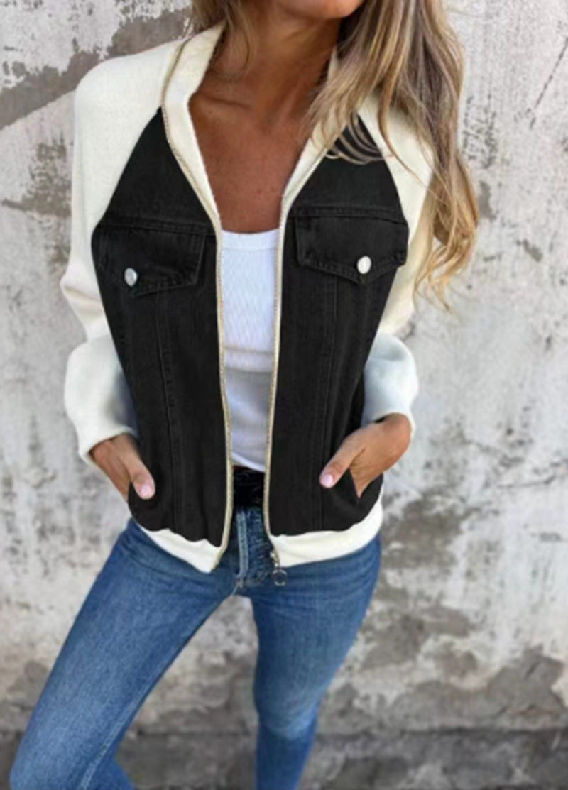 Veste pour femme style denim, manches en polaire
