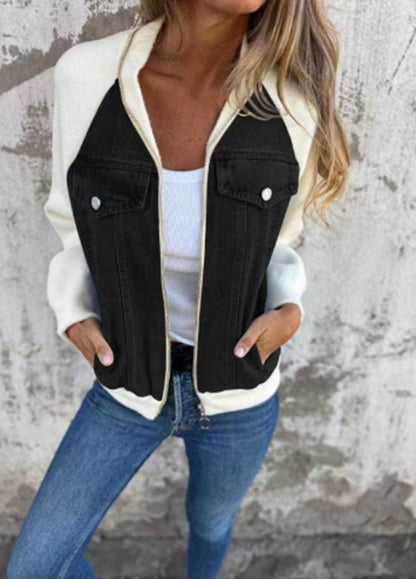 Veste pour femme style denim, manches en polaire