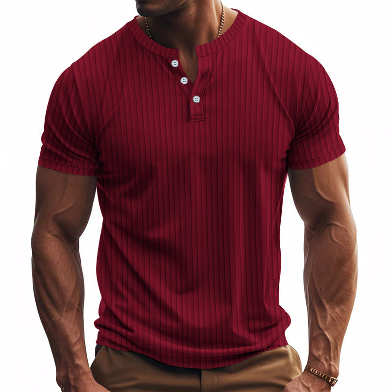 T-shirt Henley à manches courtes homme rayé Pratique