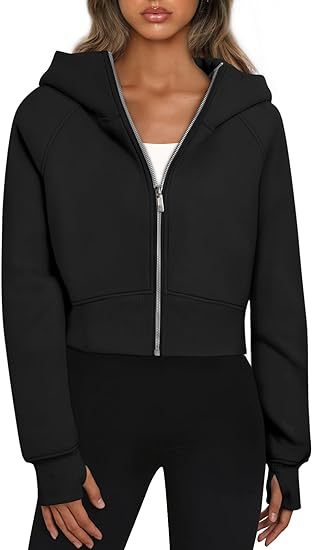 Sweat à capuche court zippé sportif pour femmes