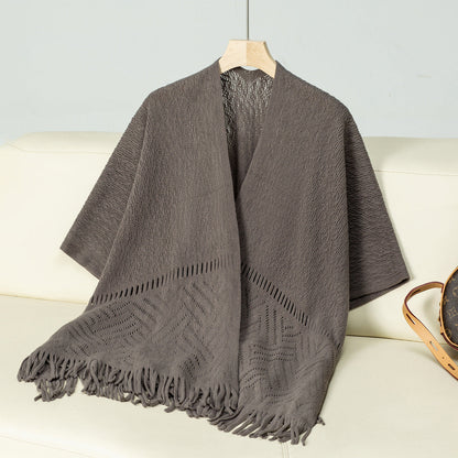 Poncho tricoté pour femme Design élégant Motif à franges