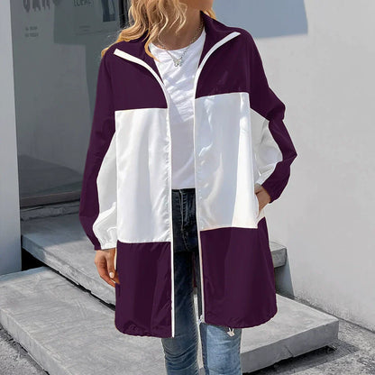Veste imperméable mi-longue Capuche Design décontracté