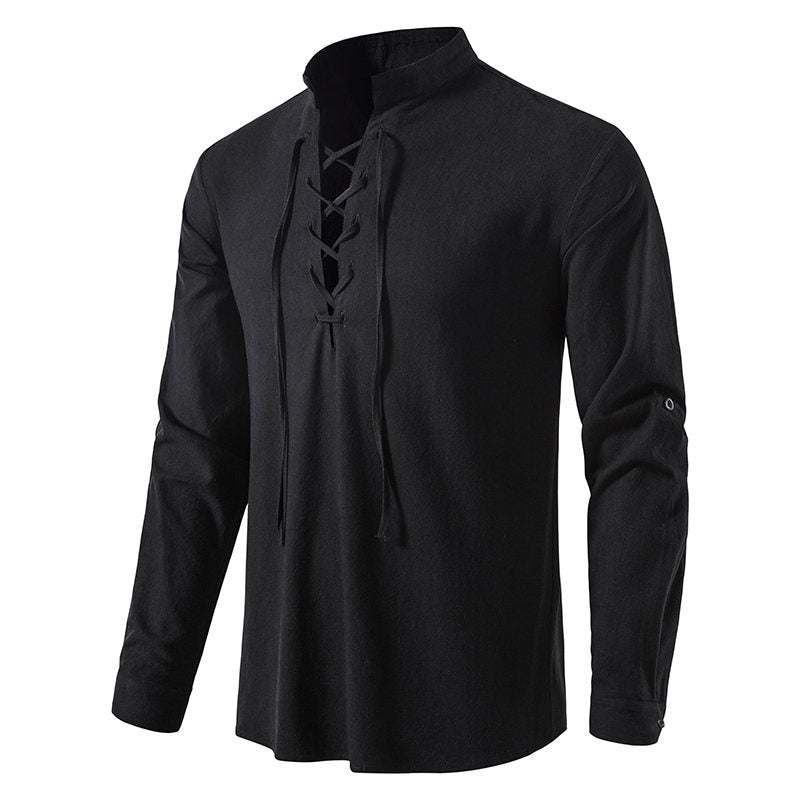 T-shirt manches longues décontracté à lacets pour hommes