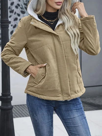 Manteau court femme chaud polaire capuche fermeture éclair
