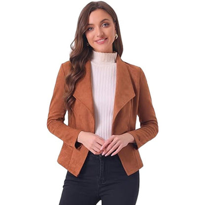 Veste en cuir tendance pour femme, coupe ouverte, avec poches