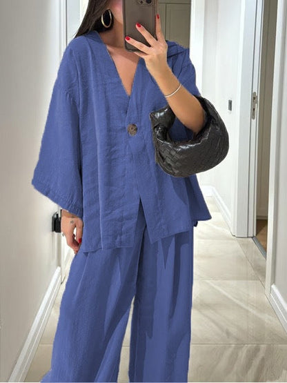 Ensemble élégant : Blouse ample et pantalon taille haute