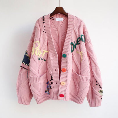 Cardigan en maille multicolore pour femmes, boutons uniques