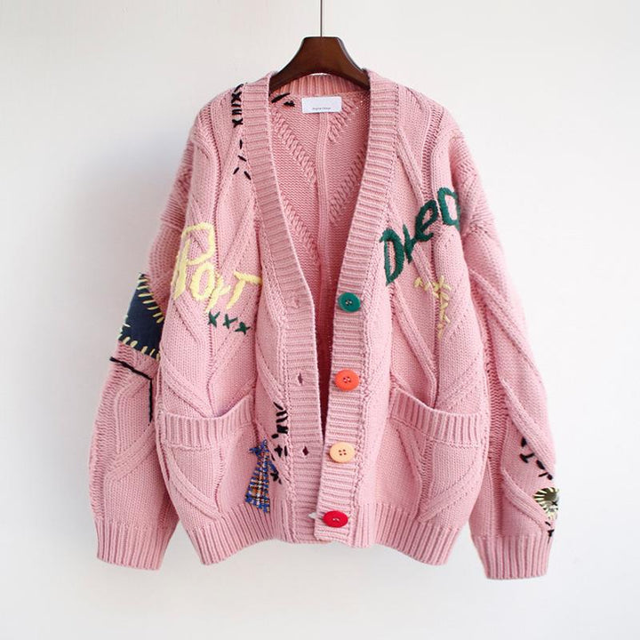 Cardigan en maille multicolore pour femmes, boutons uniques