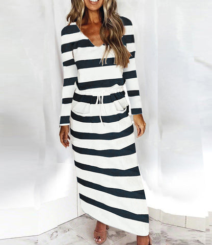 Robe d'été femme col V robe de plage avec poches