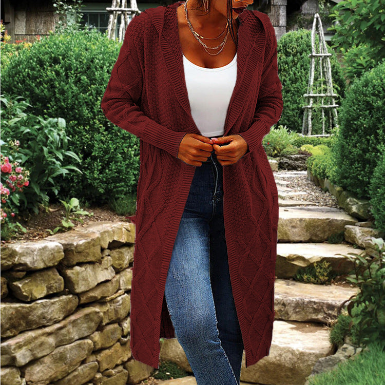 Gilet long en maille pour femme Coupe ouverte Motif torsadé