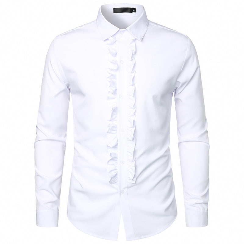 Chemise élégante à manches longues pour homme, à volants et boutons