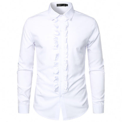 Chemise élégante à manches longues pour homme, à volants et boutons