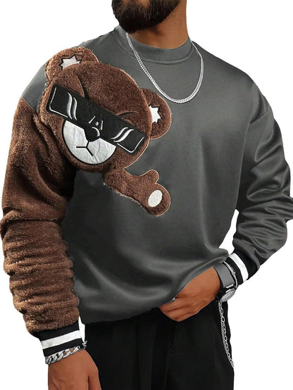 Pull Homme Ours Application Douce Peluche