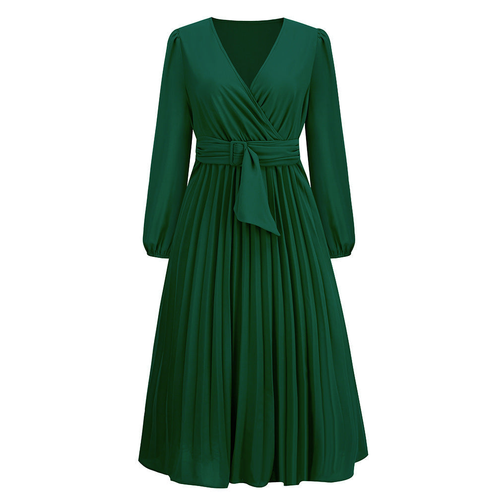 Robe portefeuille élégante à jupe plissée et laçage