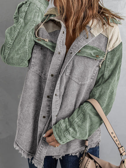 Grande veste oversize à capuche aspect velours côtelé