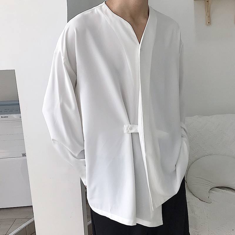 T-shirt à manches longues élégant pour homme avec col montant et poches