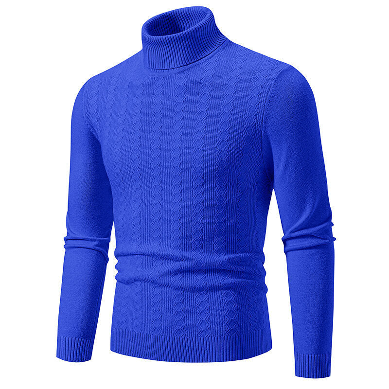 Pull-over homme col roulé tricot torsadé