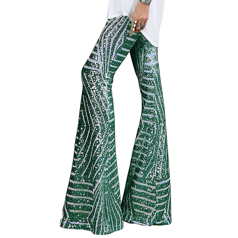 Pantalon de fête pailleté, coupe évasée et design à sequins