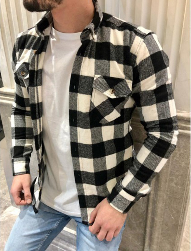 Chemise en flanelle à carreaux coupe décontractée manches longues