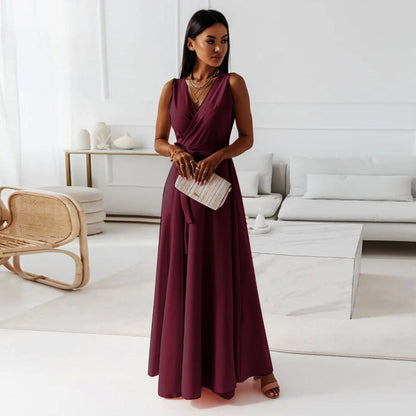 Robe longue femme style portefeuille sans manches été