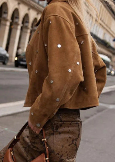 Veste en cuir courte imitation daim