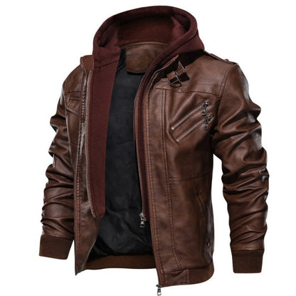 Blouson en cuir pour homme moderne, capuche amovible