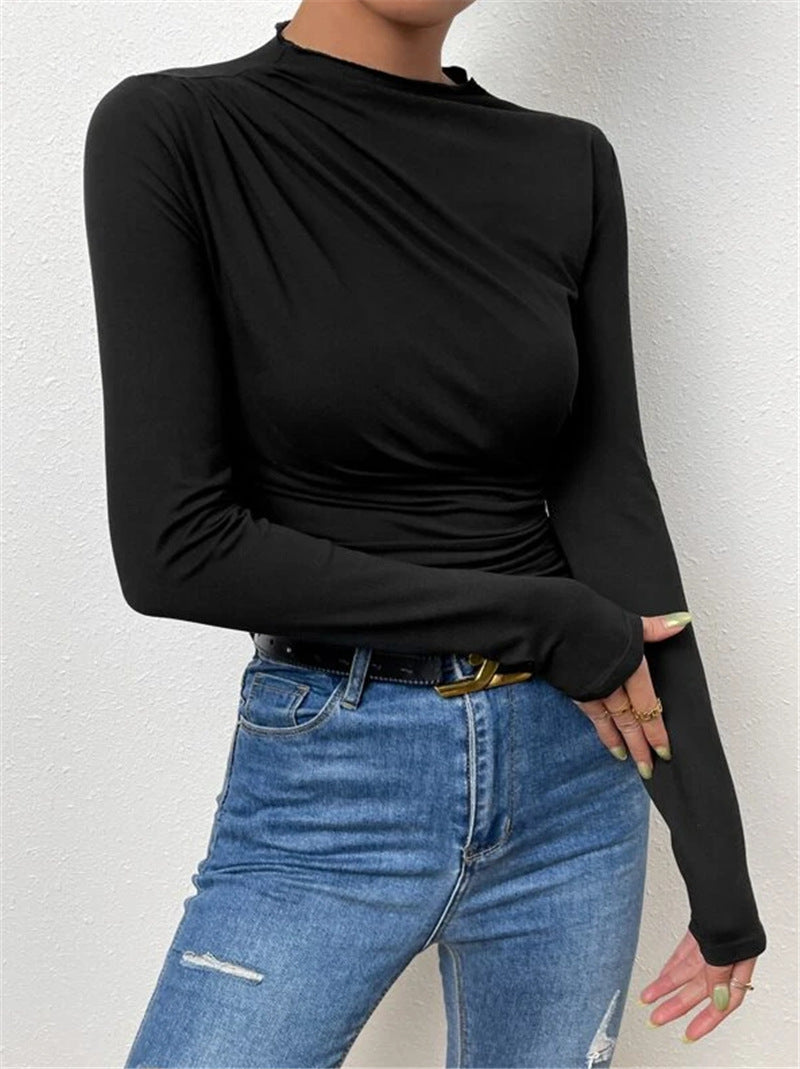 T-shirt élégant à manches longues avec fronces et coupe féminine