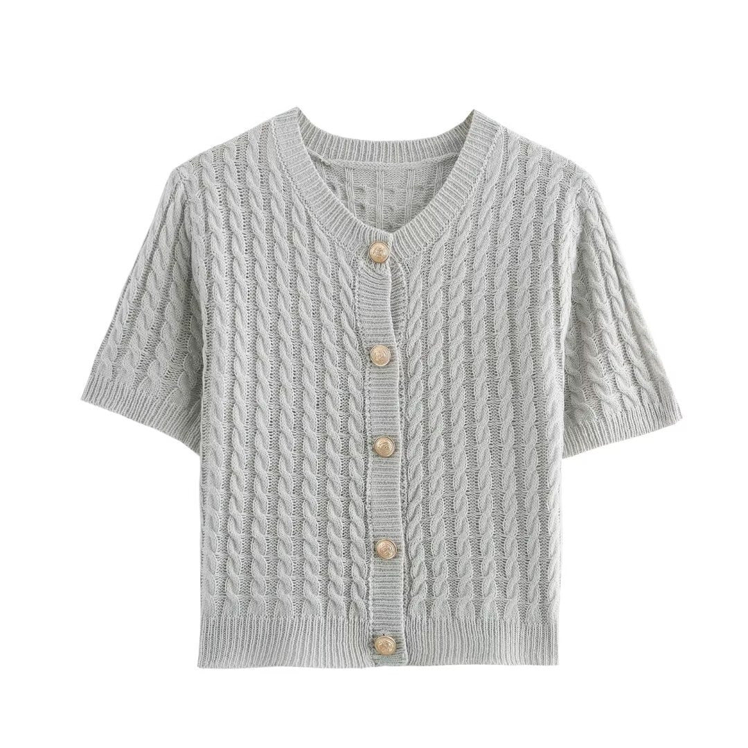 Gilet Court Femme Manches Courtes Élégant Décoré