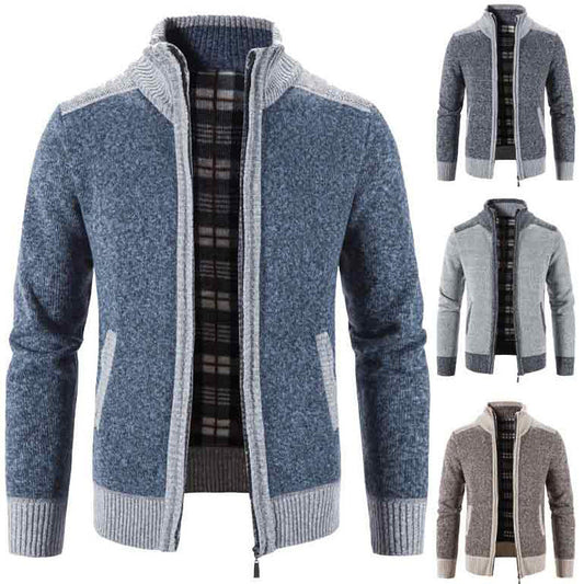 Herren Strickjacke Modern Stehkragen Struktur Look - IdealeKleiden