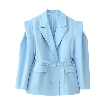 Veste blazer oversize élégante pour femme avec ceinture