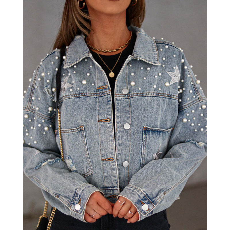 Veste en jean oversize pour femme avec des applications sympas