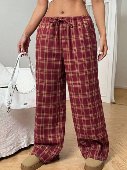 Pantalon à carreaux pour femmes, confortable, élastique, avec poches