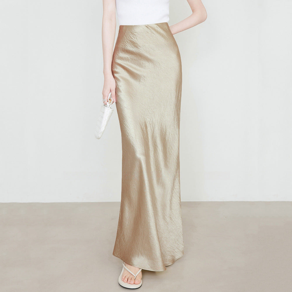 Damen Maxirock Elegant Viskose Satin Luxus Kleid - IdealeKleiden