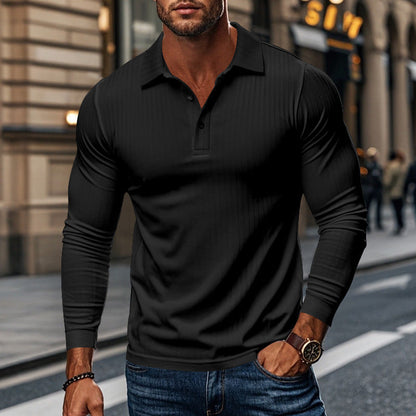 Polo à manches longues pour homme, motif texturé