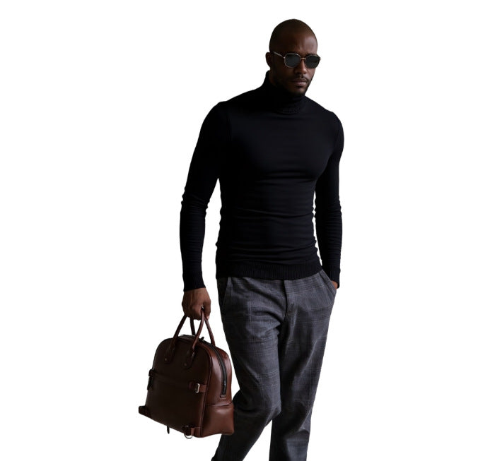 Pull col roulé homme, finement structuré, design élégant