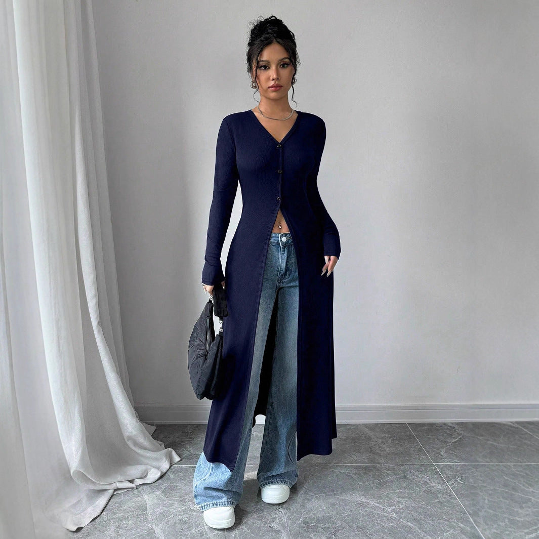 Gilet femme manches longues boutons design élégant