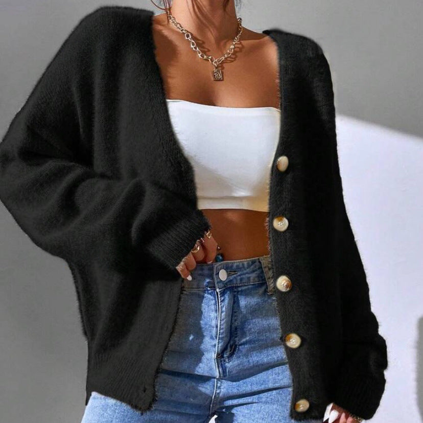 Cardigan Femme Maille Douce Décontracté Doré