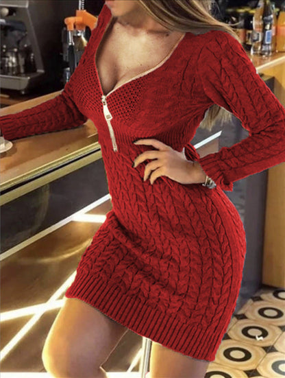 Robe pull en maille tressée élégante longue pour femme
