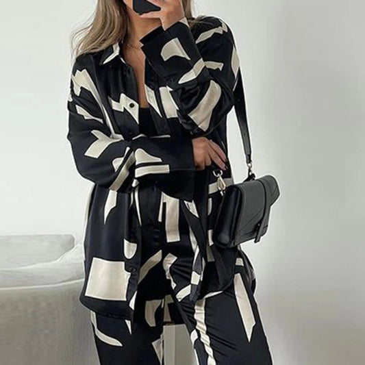 Damen Pyjama-Set Satin Seide Modern Design - IdealeKleiden