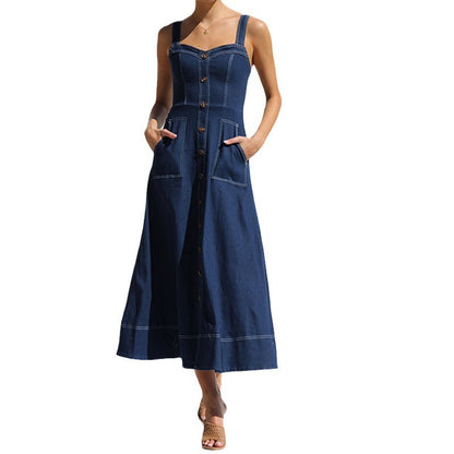 Robe longue élégante en jean pour femme avec poches