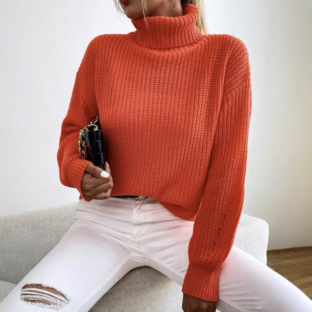 Pull pour femmes, tricot épais, chaud, confortable, col roulé